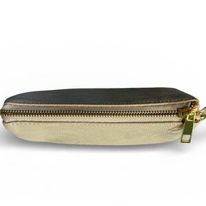 Multi-Pouch Cream Leather Wristlet with Gold Hardware